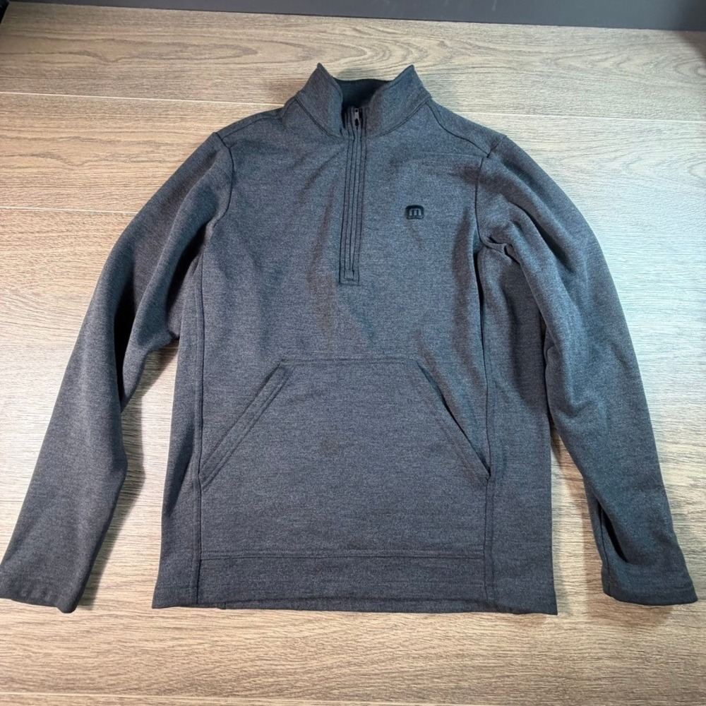 TravisMathew Mens Charcoal Gray Heather Quarter Zip Pullover Sweatshirt Small